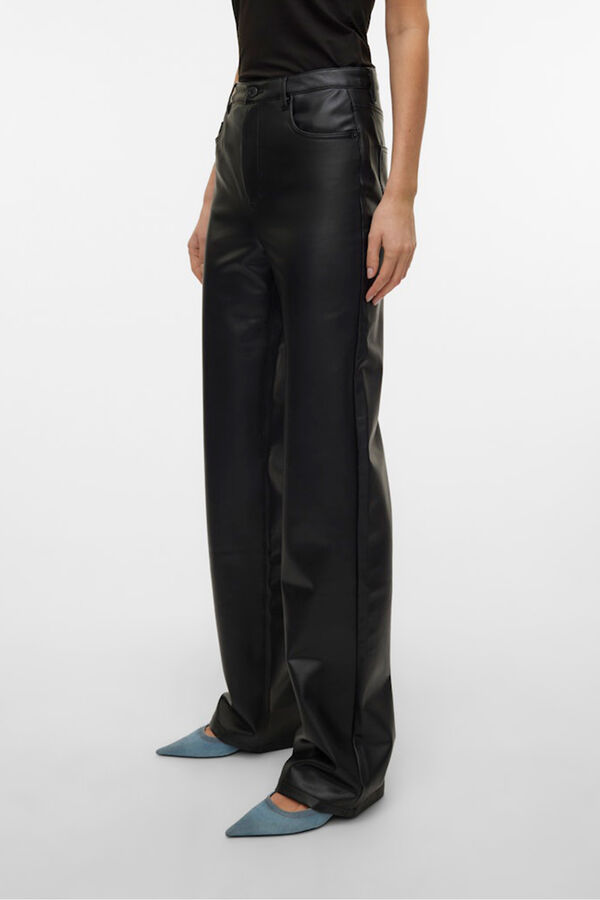 Vero Moda Calça compridas com efeito de couro  Preto