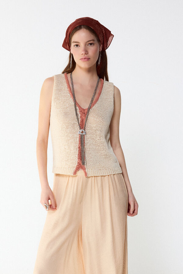 Slowlove Contrast knit top Coral