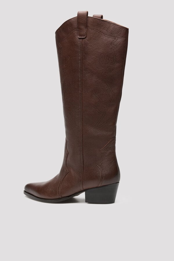 Cortefiel Leather topstitched boot Dark brown
