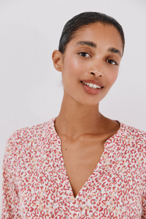 Cortefiel Basic mandarin neckline -shirt Printed red