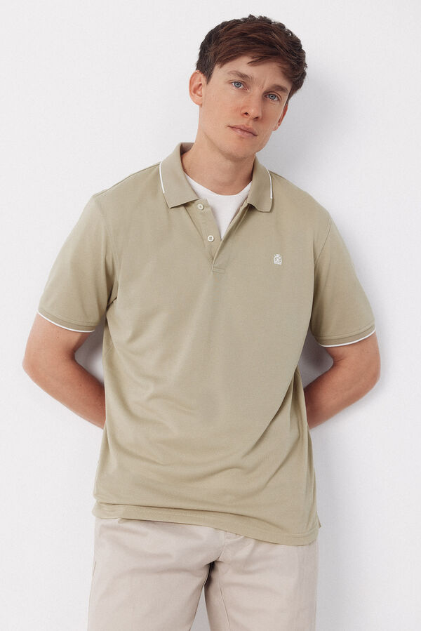 Cortefiel Coolmax&reg; jacquard collar polo shirt Beige