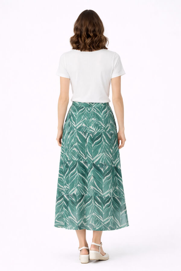 Vila Saia midi estampada em viscose Verde