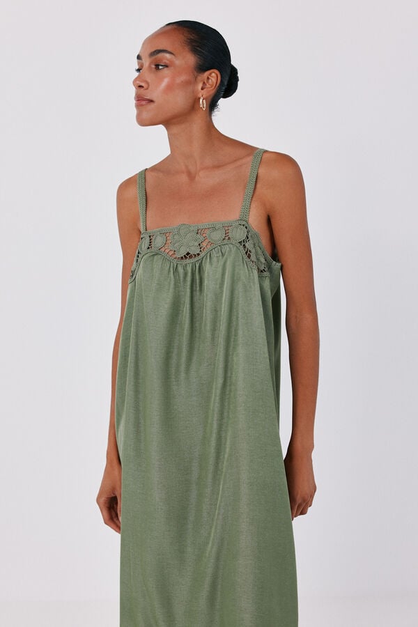 Cortefiel Vestido acetinado de lingerie Tostado