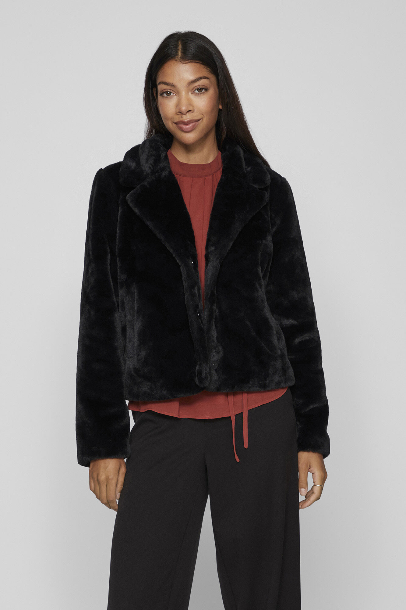 Black cropped teddy jacket discount