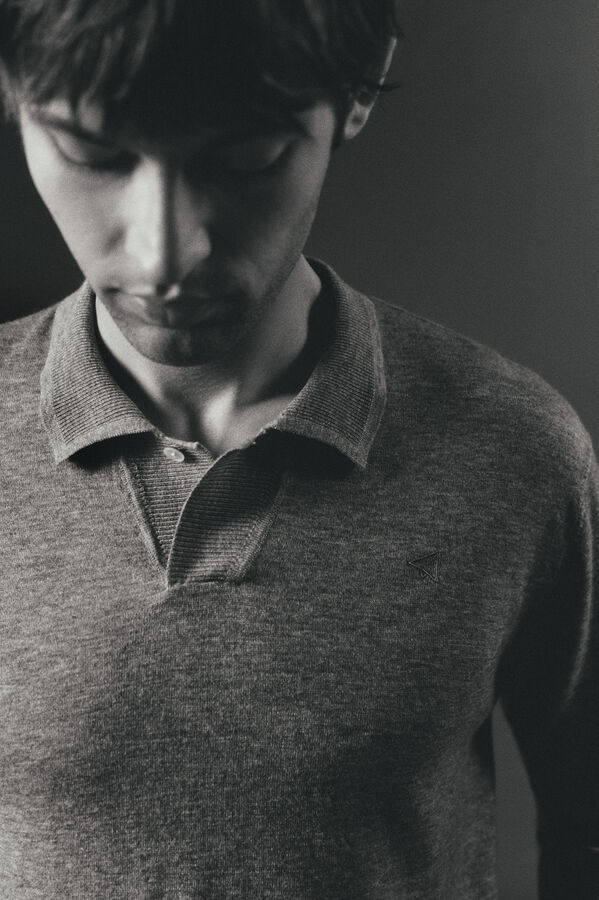 OOTO Su&eacute;ter de gola polo de algod&atilde;o Cinzento