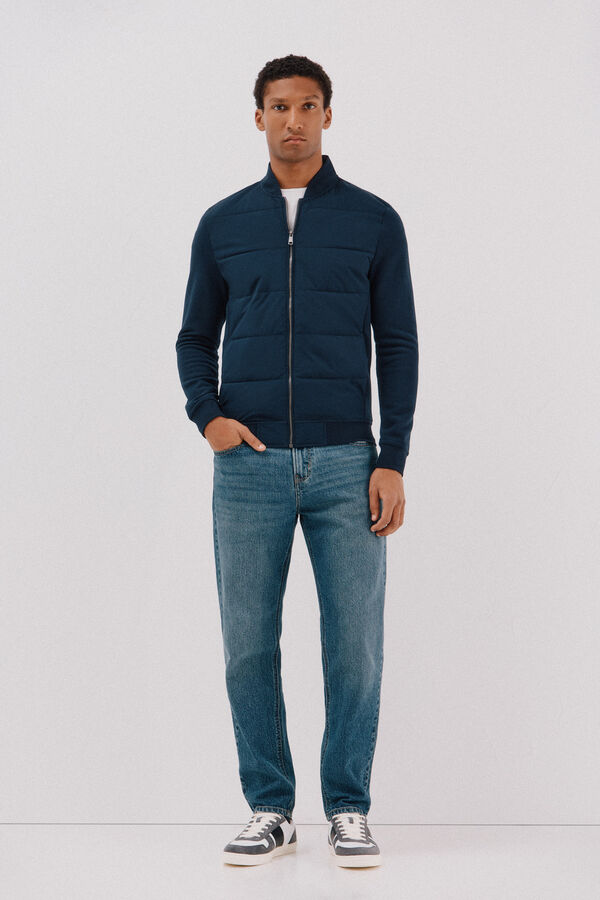 Cortefiel Cárdigan bomber tejido combinado Azul marino