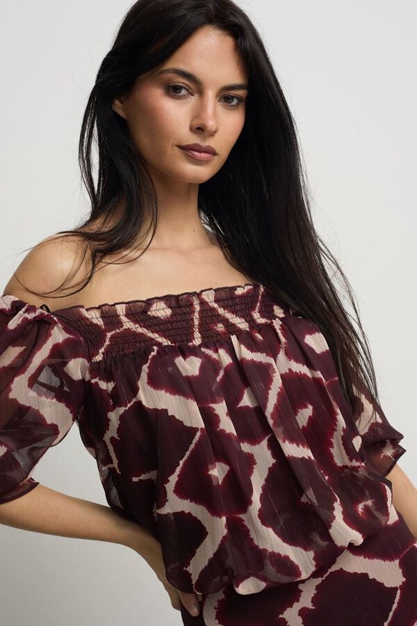 Silbon Printed ruched blouse Printed brown