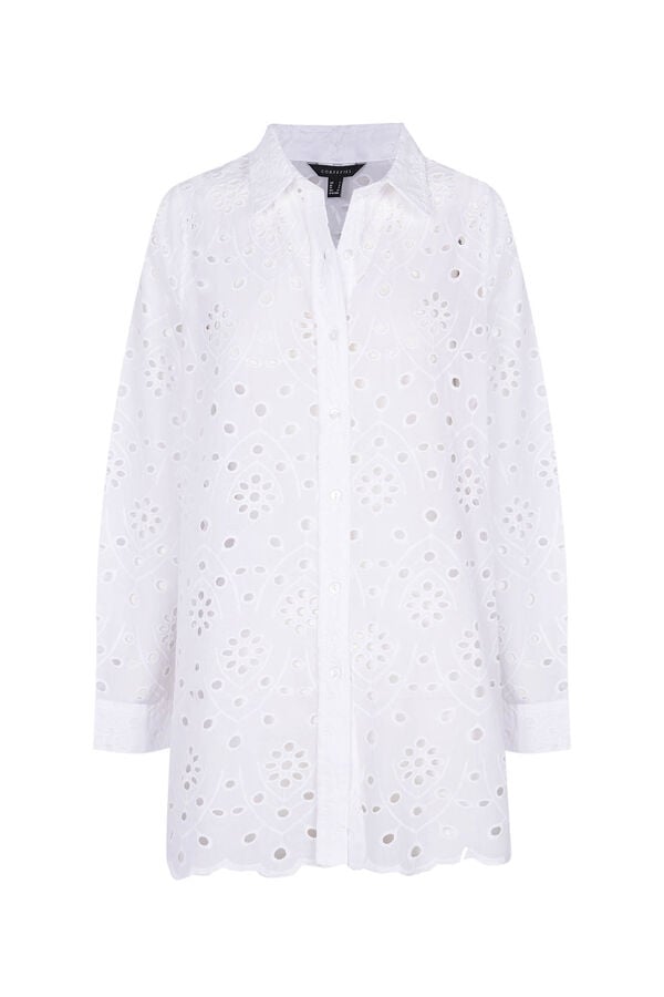 Cortefiel Embroidered cotton shirt White