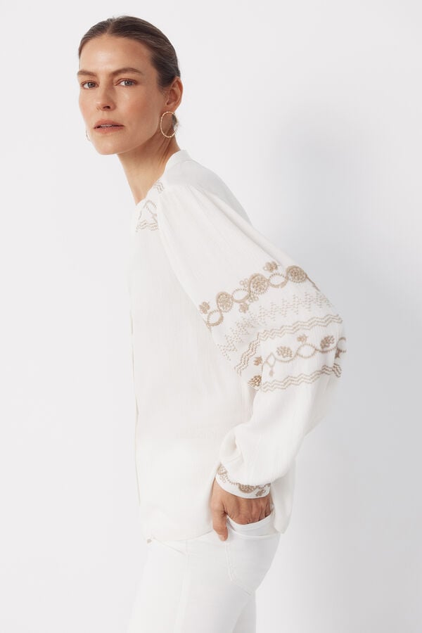 Cortefiel Embroidered blouse Ivory