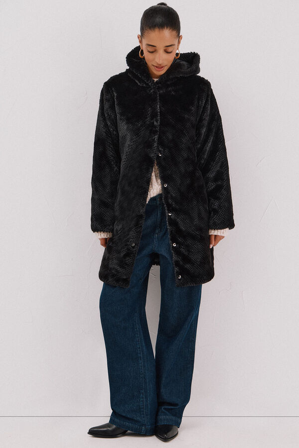Cortefiel Long reversible faux fur coat Black