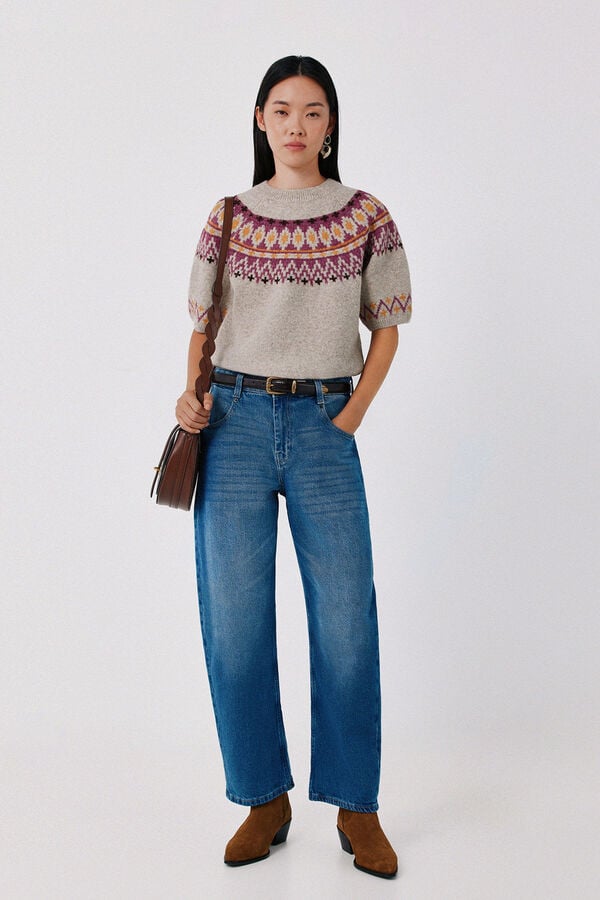 Cortefiel Positional fair isle jumper Beige