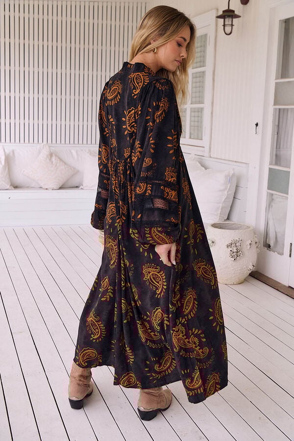 Jaase Vestido midi boêmio com estampado Milan Castanho