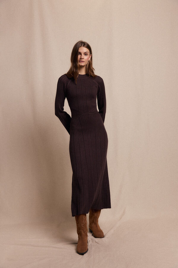 Slowlove Vestido canelado Perkins Castanho