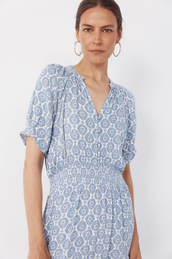 Cortefiel Short-sleeved dress Printed blue