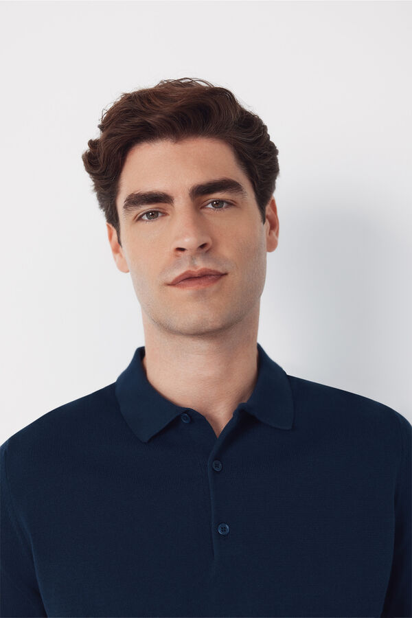 Cortefiel Jersey polo manga larga algod&oacute;n Azul marino