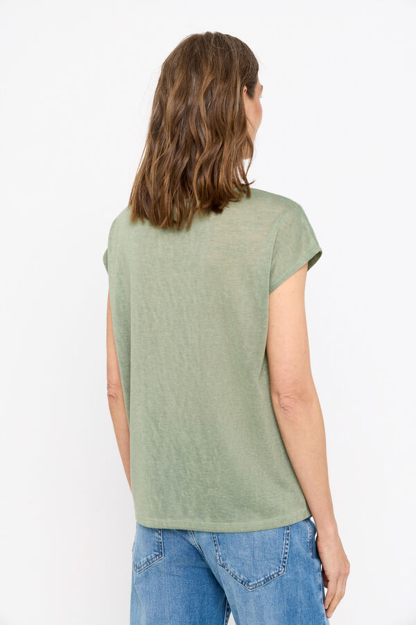 Cortefiel T-shirt remendo guipura decote bico Verde