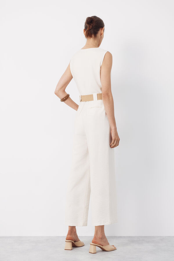 Cortefiel Belted jumpsuit Ivory