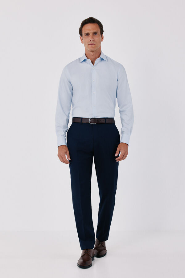 Cortefiel Plain easy-iron dress shirt with cufflink cuffs Blue