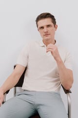 Cortefiel Open neck structured polo shirt Ivory