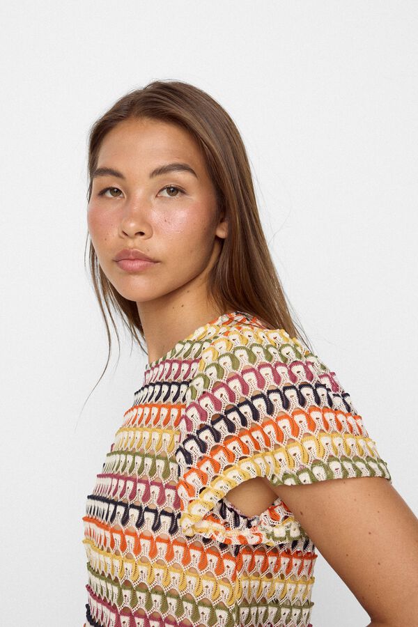 Slowlove Crochet top with floaty sleeves Multicolour