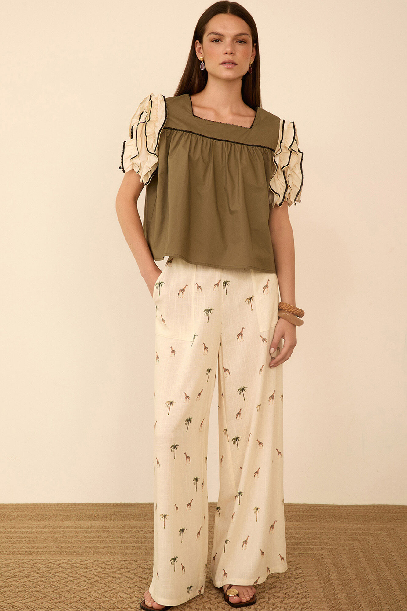 Meisie Blusa de manga curta com folhos