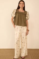 Meisie Blusa de manga curta com folhos Verde