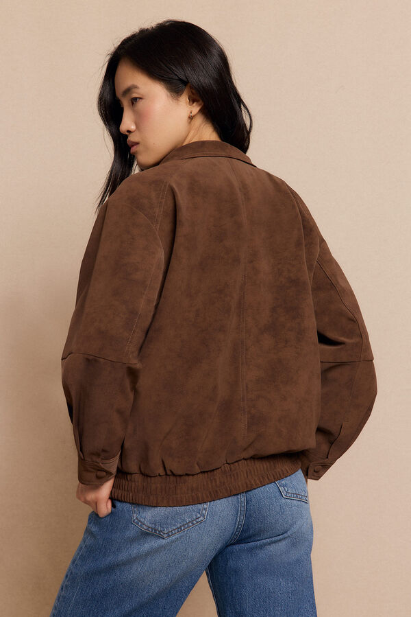 Slowlove Blusão motard efeito pele Tostado