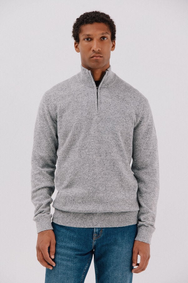 Cortefiel Twisted-knit wool jumper with zip Grey