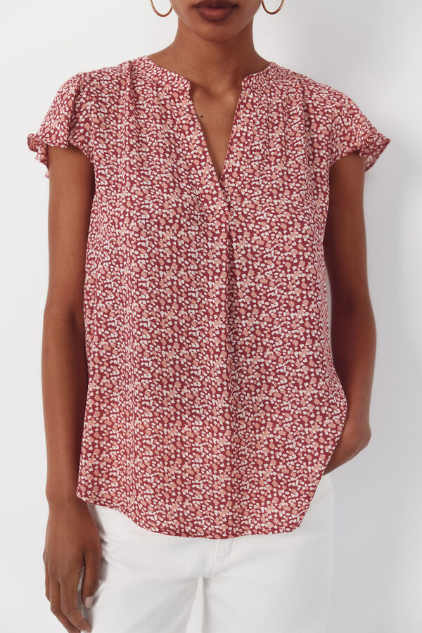 Cortefiel Fluid flutter sleeve blouse Printed red