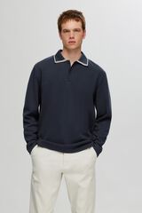 Selected Polo de manga comprida 100% algod&atilde;o org&acirc;nico Azul