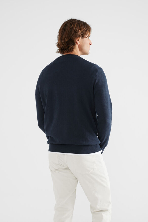 Silbon Plain dark blue crew neck jumper Blue