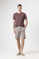 PuroEGO Bermuda em linho cintura el&aacute;stica Tostado