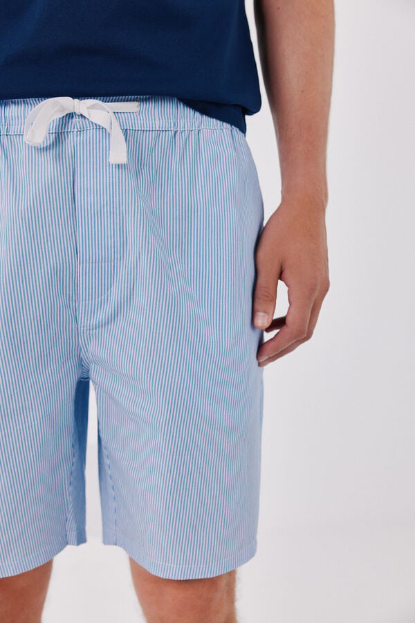 Cortefiel Jersey-knit and fabric pyjamas set Navy