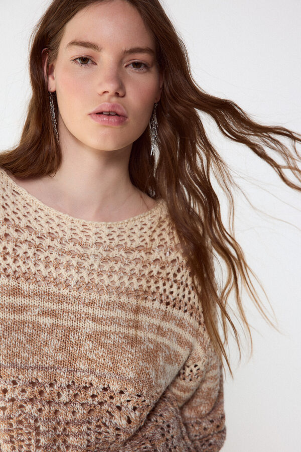 Slowlove Jersey punto calado Marr&oacute;n