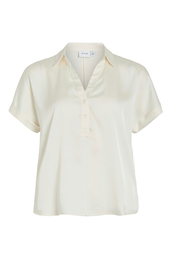 Vila Blusa acetinada de manga curta Ecru