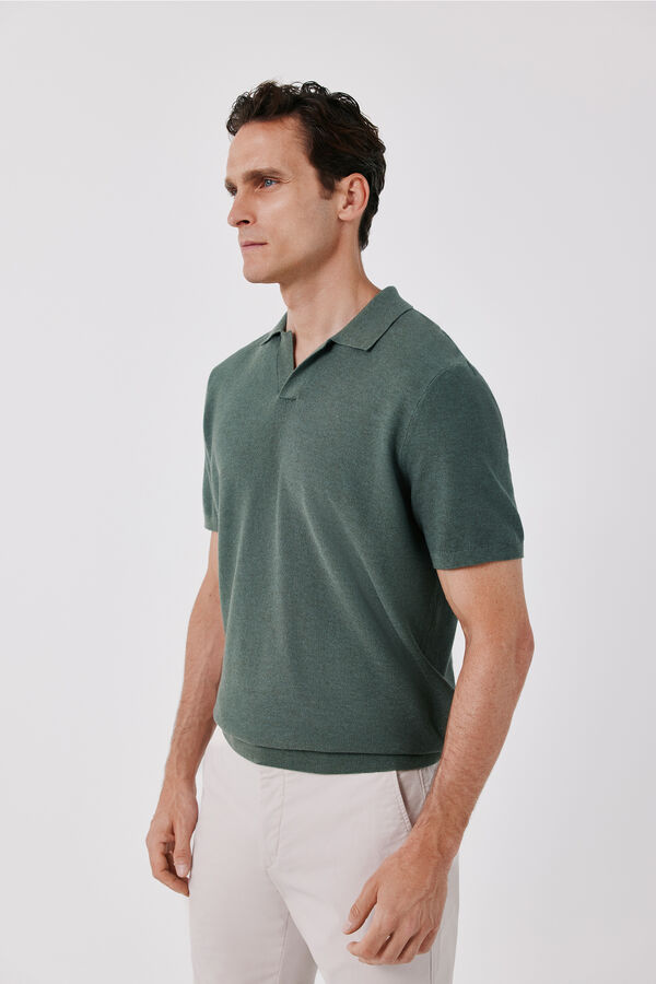Cortefiel Cotton knit short sleeve polo shirt Kaki