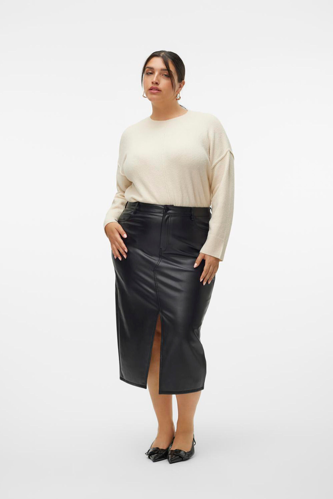 Plus size faux leather midi skirt Women s skirts Cortefiel