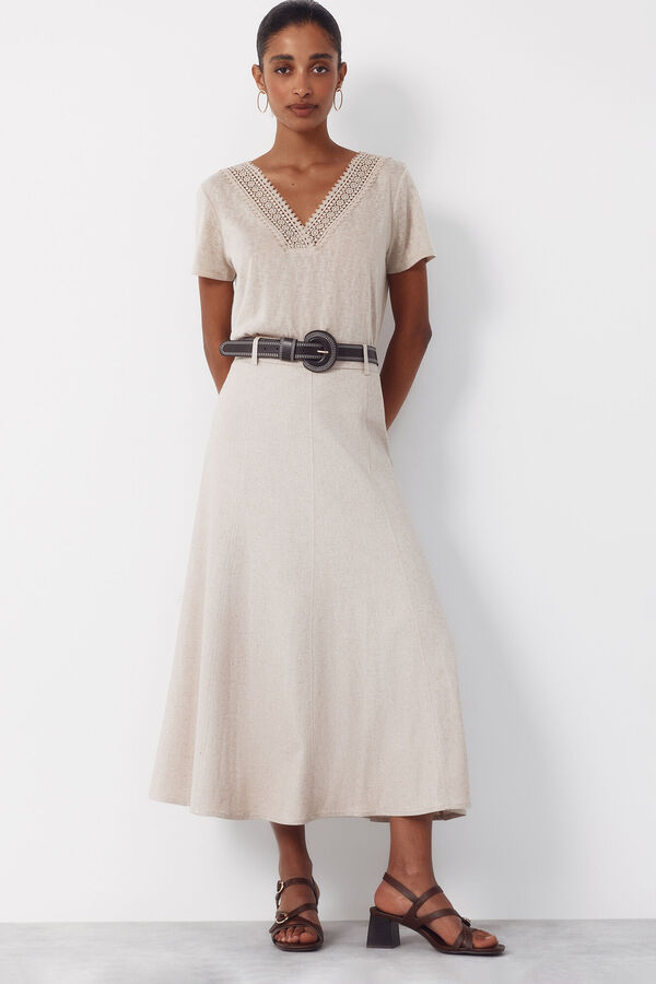 Cortefiel V t-shirt with trim Beige