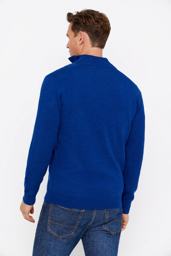 Cortefiel Twisted knit wool jumper with zip Blue