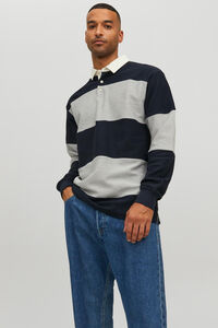 Cortefiel Long-sleeved stripy polo shirt Blue