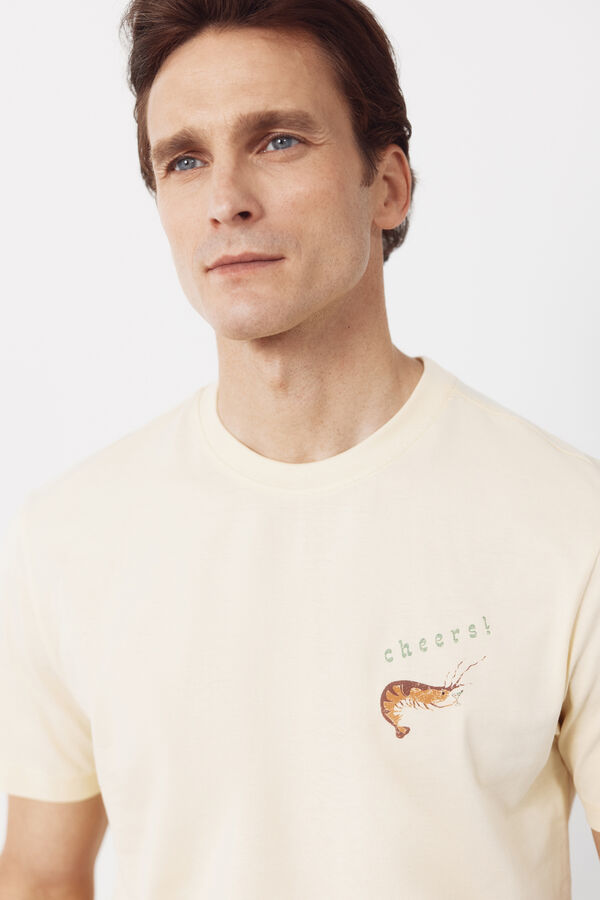 Cortefiel Shrimp graphic T-shirt Yellow