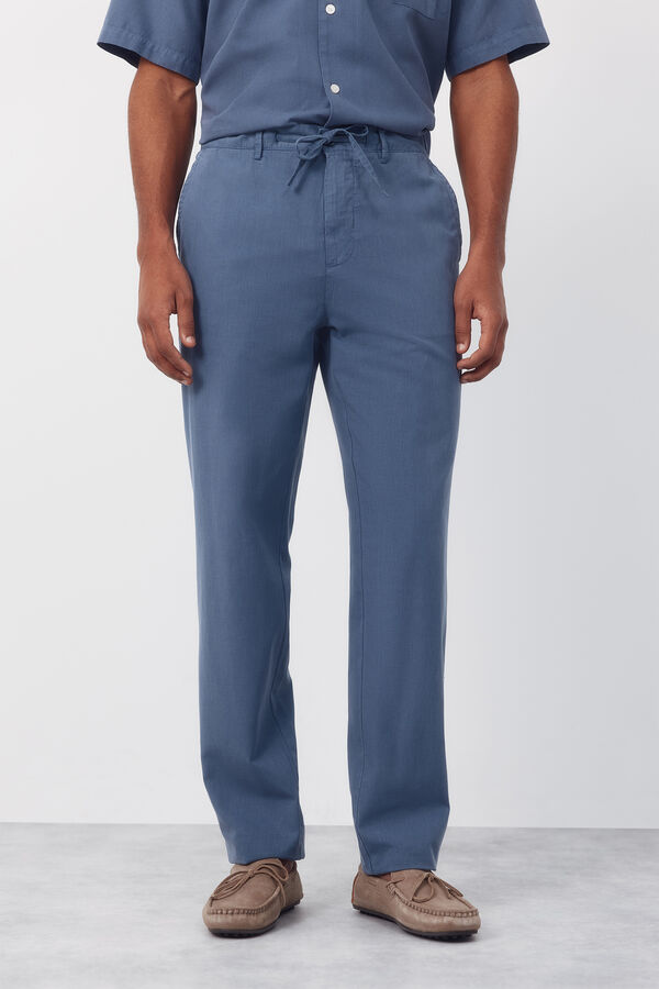 Cortefiel Trousers with elastic waistband and regular drawstrings Blue