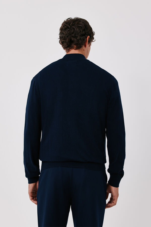 Cortefiel Cotton cashmere knit zip fastening cardigan Navy