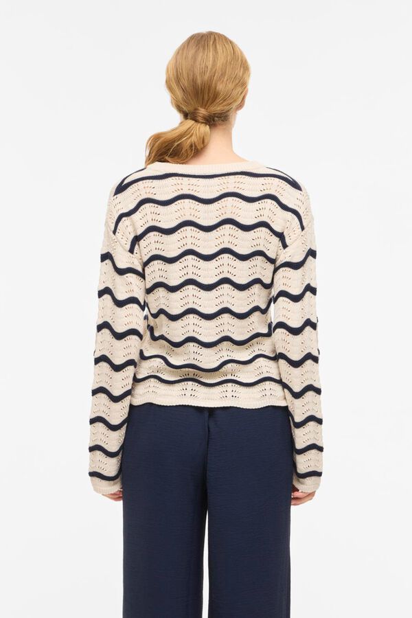 Vila Organic cotton pointelle knit jumper Printed blue