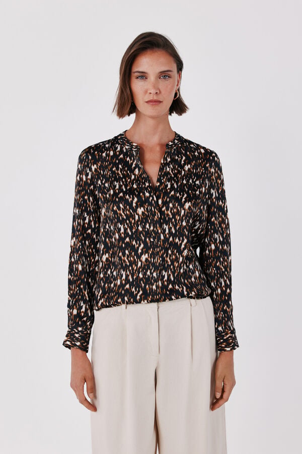 Cortefiel Satin-finish polo shirt blouse Printed red