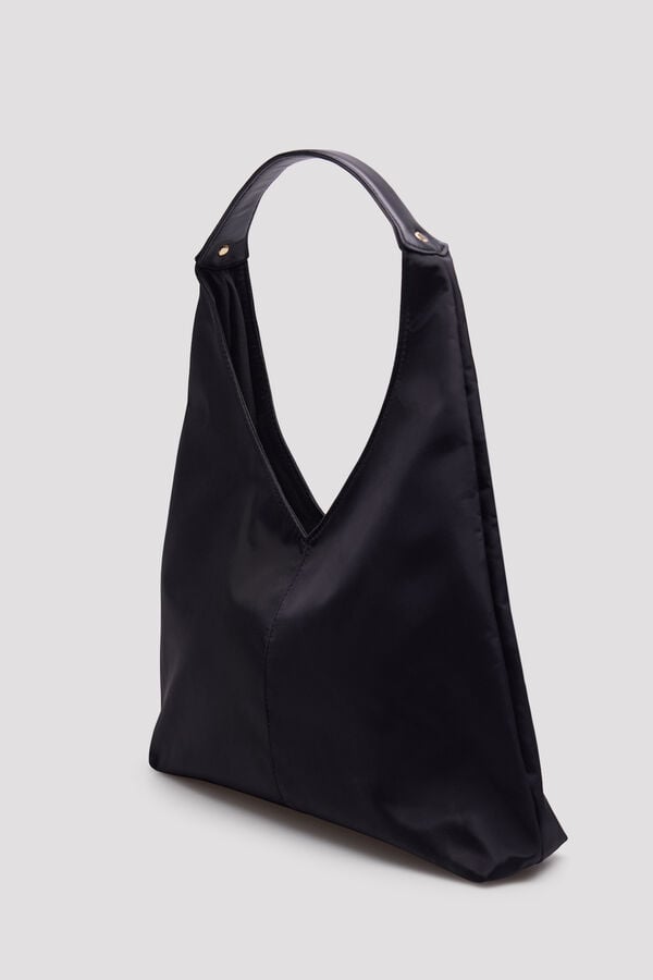 Cortefiel Nylon hobo bag Dark brown