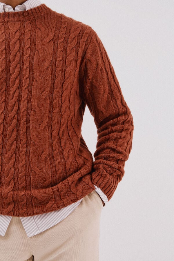 Cortefiel Wool knit crew neck sweater Orange