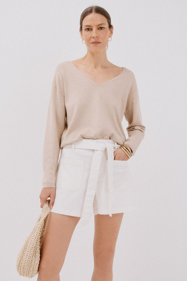 Cortefiel Denim shorts with tie belt  White