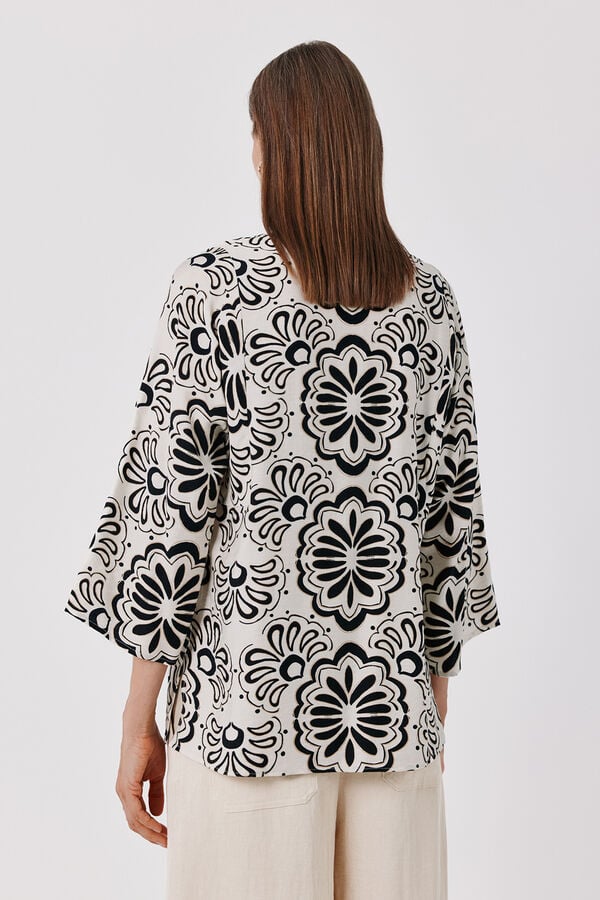 Cortefiel Printed loose tunic blouse Printed white