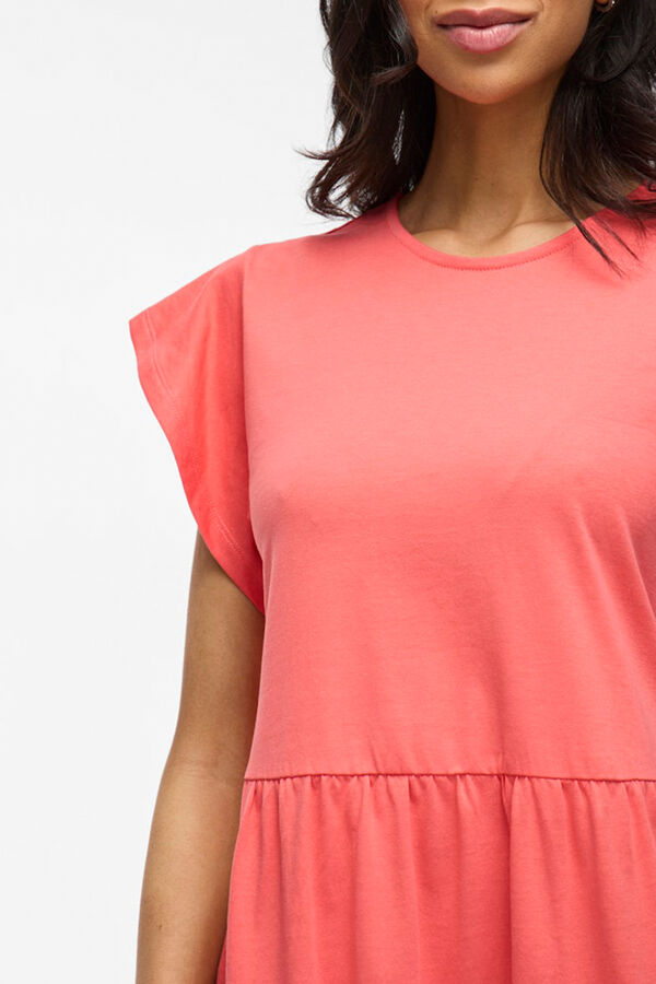 Vila Vestido midi de algodão com manga folho Subiu
